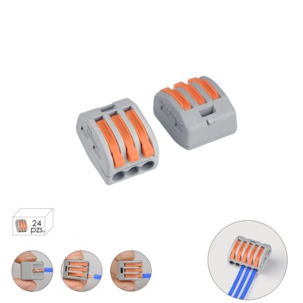 Regleta Conexion Rapida, Conexion Electrica 3 polos, 4mmØ, 24 unidades,