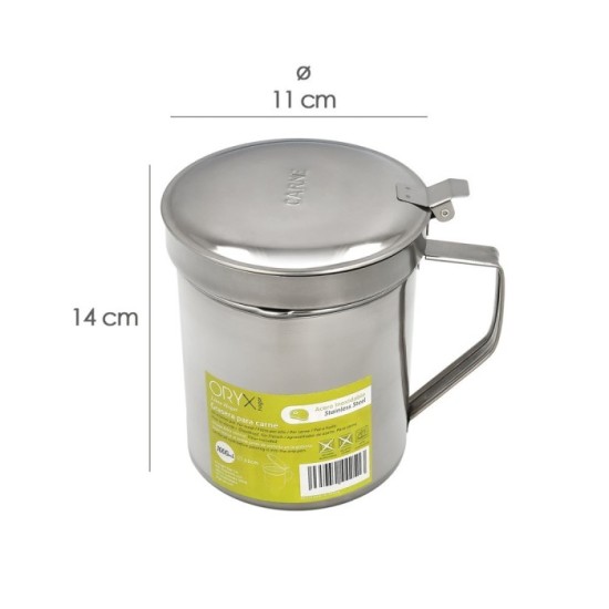 Grasera Acero Inoxidable Para Carne, Aceitera Aceite Usado 1,0 Lts, Con Colador y Tapa, Recipiente Reciclaje Aceite Usado Carne 