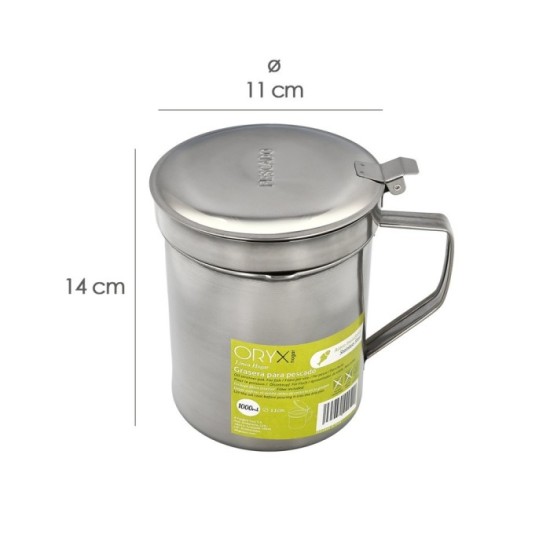 Grasera Acero Inoxidable Para Pescado Aceitera Aceite Usado 1,0 L, Con Colador y Tapa, Recipiente Reciclaje Aceite Usado Pescado