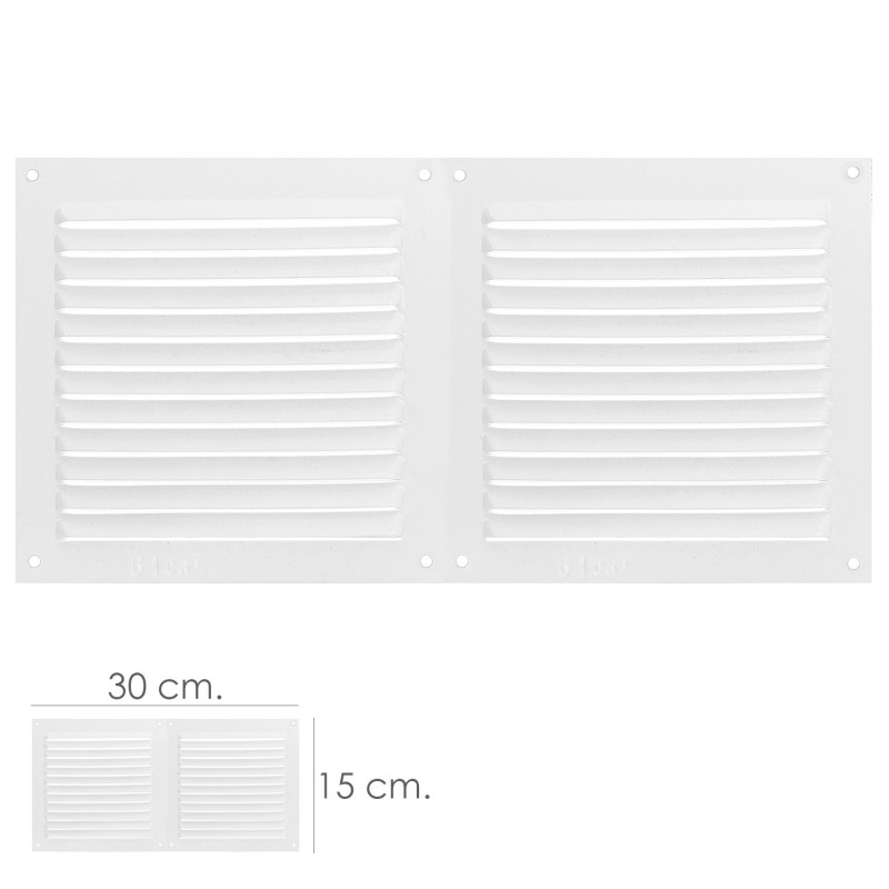 Rejilla Ventilacion Atornillable Doble 30x15 cm, Color Blanca