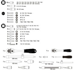 Juego Completo Llaves Vaso, kit 94 Piezas, 1/4"-1/2", Acero Vanadio, Con Maletin