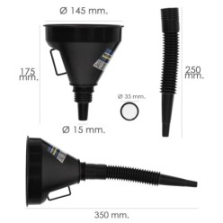Embudo Boca Ancha Ø 145 mm,Con Prolongador Flexible y Filtro Metalico, Embudo gasoil, embudo gasolina, embudo combustible