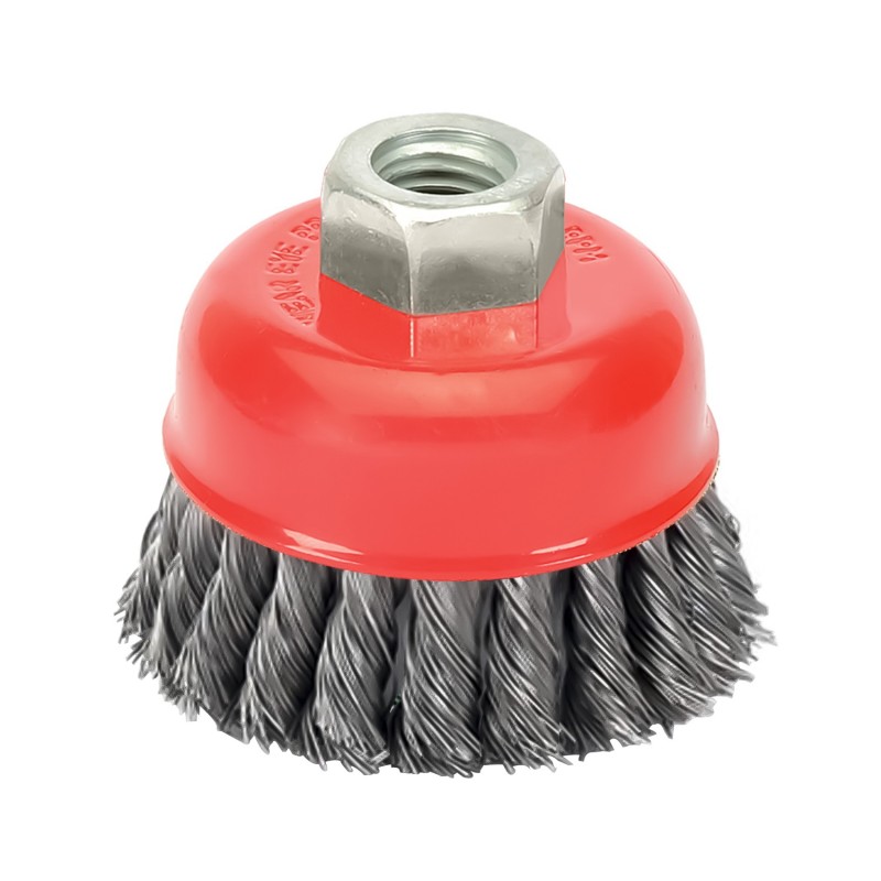 Cepillo Taza Con Alambre De Acero Trenzado Rosca M14, Ø 100 mm, Alambre de Ø 0,50 mm,