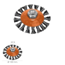 Cepillo Oblicuo Con Alambre De Acero Trenazdo Rosca M14, Ø 100 mm, Alambre de Ø 0,30 mm,