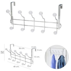 Perchero Cromado Colgante Para Puerta 5/10 Ganchos, Terminacion Blanca,