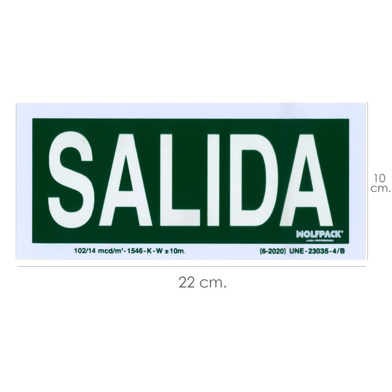 Cartel / Señal Fluorescente Salida 22x10 cm,