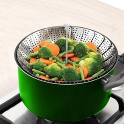 Cesta Vaporera Acero Inoxidable, Plegable Ø 13,5 / 23 cm, Cocina Al Vapor,