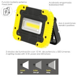 Linterna de Trabajo Led  Multifunción Recargable 2,000 mAh, / 10 W, / 500 Lúmenes / 4 Imanes / Bateria Externa / Soporte 180º