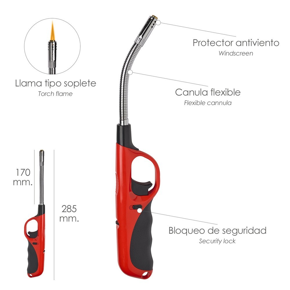 Encendedor / Mechero Gas Antiviento Llama Tipo Soplete 285 mm, al por Mayor | Almacén de Ferretería