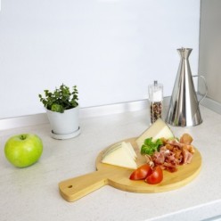 Tabla Cortar Cocina Redonda Hecha En Madera De Bambu 100% Con Mango Ø26x36 cm,Tabla Cortar,Carne Pescado,Verdura,Fruta,Alimentos