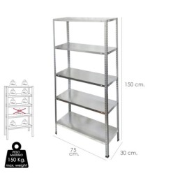 Estanteria Acero Galvanizado con 5 Baldas 150x75x30 cm, Baldas ajustables, Peso maximo 150 Kg,