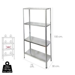 Estanteria Acero Galvanizado con 4 Baldas 150x75x30 cm, Baldas ajustables, Peso maximo 120 Kg,
