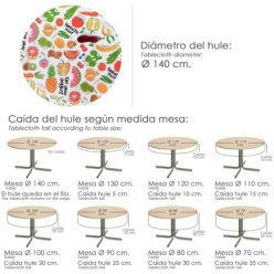 Mantel Hule Redondo Frutas Fantasia Impermeable Antimanchas PVC Ø 140 cm, Uso Interior y Exterior