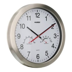 Reloj De Pared Ø 30 cm, Con Higrometro y Termometro, Frontal En Acero