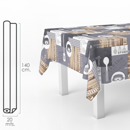 Mantel Hule Rectangular Cuisin, Impermeable Antimanchas PVC 140 cm, x 20 metros, Rollo Recortable, Interior y Exterior