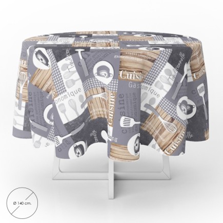 Mantel Hule Redondo Cuisin Impermeable Antimanchas PVC Ø 140 cm, Uso Interior y Exterior