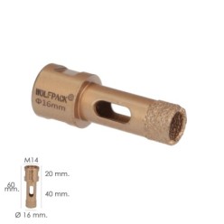 Corona Diamante Para Amoladora Ø 16 mm, Conexión Rosca M14, Corte Seco