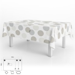 Mantel Hule Rectangular Circulos Beige Impermeable Antimanchas PVC 140x250 cm,  Recortable Uso Interior y Exterior