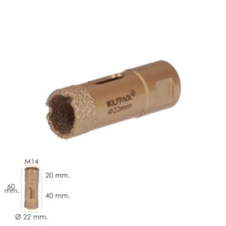Corona Diamante Para Amoladora Ø 22 mm, Conexión Rosca M14, Corte Seco