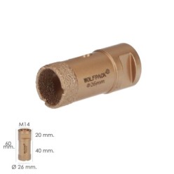 Corona Diamante Para Amoladora Ø 26 mm, Conexión Rosca M14, Corte Seco
