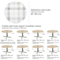 Mantel Hule Redondo Cuadros Beige Impermeable Antimanchas PVC Ø 140 cm, Uso Interior y Exterior