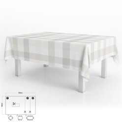 Mantel Hule Rectangular Cuadros Beige Impermeable Antimanchas PVC 140x250 cm,  Recortable Uso Interior y Exterior