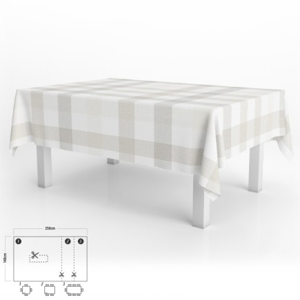 Mantel Hule Rectangular Cuadros Beige Impermeable Antimanchas PVC 140x250 cm,  Recortable Uso Interior y Exterior
