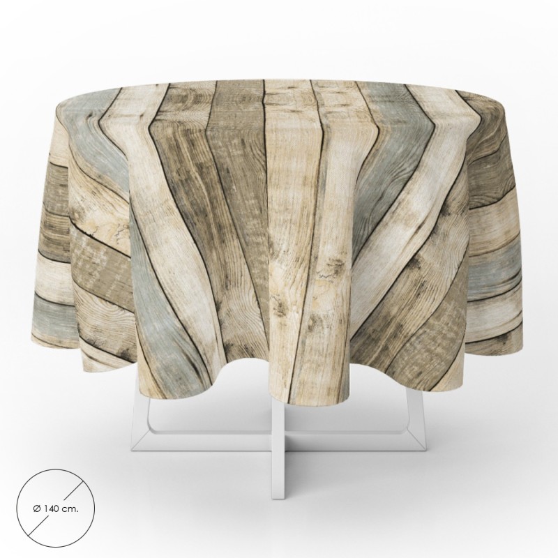 Mantel Hule Redondo Tablones Madera Impermeable Antimanchas PVC Ø 140 cm, Uso Interior y Exterior