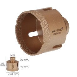Corona Diamante Para Amoladora Ø 60 mm, Conexión Rosca M14, Corte Seco