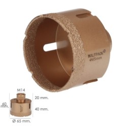 Corona Diamante Para Amoladora Ø 65 mm, Conexión Rosca M14, Corte Seco