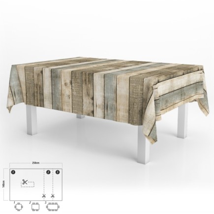 Mantel Hule Rectangular Tablones Madera Impermeable Antimanchas PVC 140 x 250 cm,  Recortable Uso Interior y Exterior