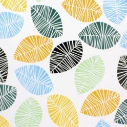 Mantel Hule Rectangular Hojas Colores, Impermeable Antimanchas PVC 140 cm, x 20 metros, Rollo Recortable, Interior y Exterior