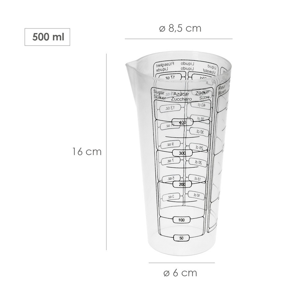 Vaso Medidor Plastico Oryx 500 ml, 8,5x6x16 cm, al por Mayor | Almacén de Ferretería