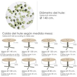 Mantel Hule Redondo Hojas Verdes Impermeable Antimanchas PVC Ø140 cm, Uso Interior y Exterior