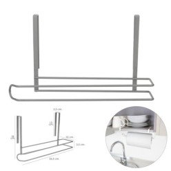 Colgador Portarrollos Papel Cocina, Acero Para Puertas, Encimeras, Muebles, 32,5x18x10 cm,