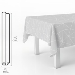 Mantel Hule Rectangular Geometrico Gris, Impermeable Antimanchas PVC 140 cm, x 20 metros, Rollo Recortable, Interior y Exterior