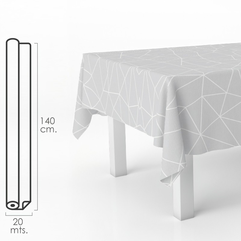 Mantel Hule Rectangular Geometrico Gris, Impermeable Antimanchas PVC 140 cm, x 20 metros, Rollo Recortable, Interior y Exterior
