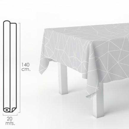 Mantel Hule Rectangular Geometrico Gris, Impermeable Antimanchas PVC 140 cm, x 20 metros, Rollo Recortable, Interior y Exterior