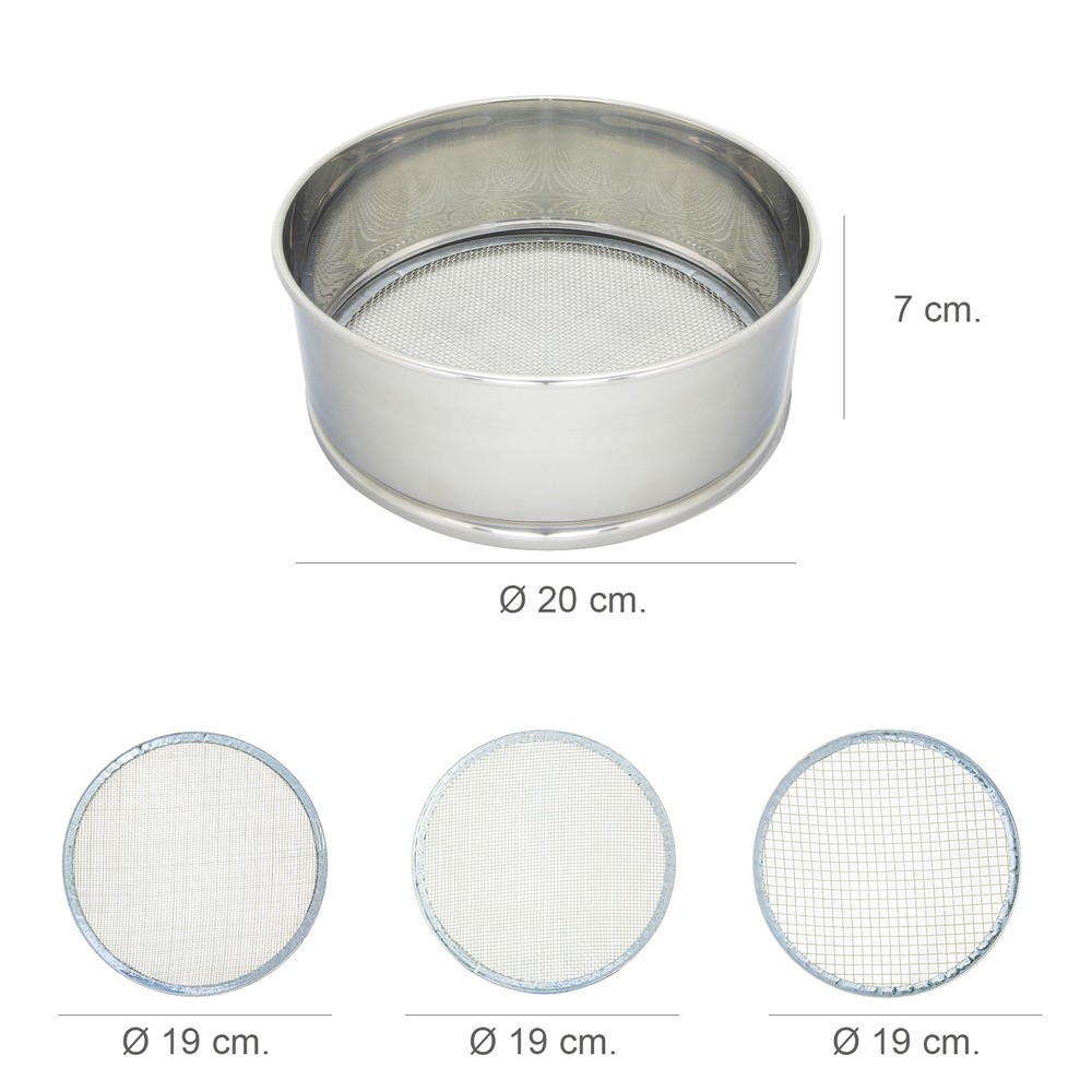 Harinero Tamizador Acero Inoxidable Ø 20 cm, Con 3 Mallas Intercambiables al por Mayor | Almacén de Ferretería