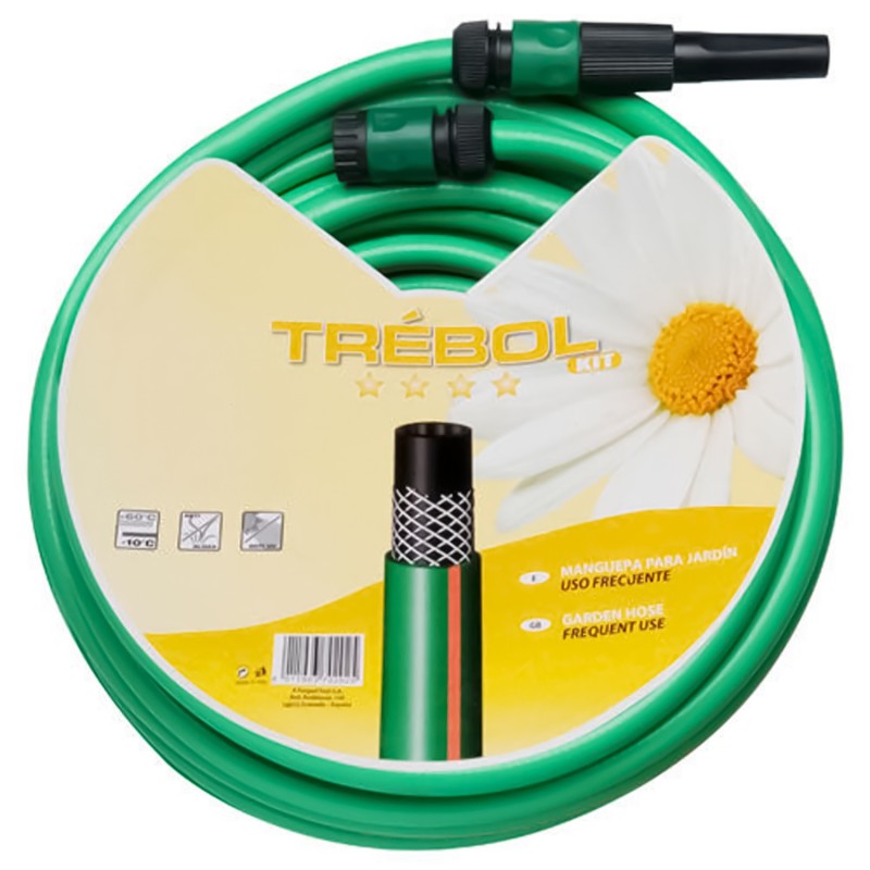 Manguera Verde Trebol Trenzado 15 mm, - 5/8" Rollo 15 metros Con Accesorios