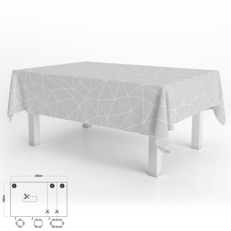 Mantel Hule Rectangular Geométrico Gris Impermeable Antimanchas PVC 140x250 cm,  Recortable Uso Interior y Exterior