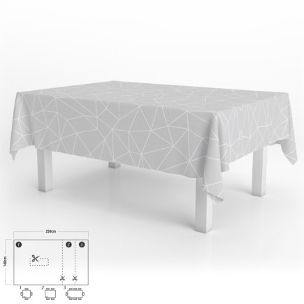 Mantel Hule Rectangular Geométrico Gris Impermeable Antimanchas PVC 140x250 cm,  Recortable Uso Interior y Exterior
