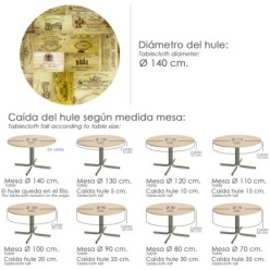 Mantel Hule Redondo Tablones Vino Impermeable Antimanchas PVC Ø 140 cm, Uso Interior y Exterior