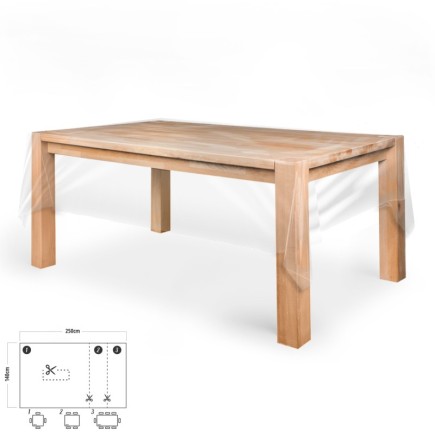 Mantel Hule Rectangular Transparente Antimanchas PVC 140x250 cm,  Recortable Uso Interior y Exterior