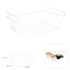 Cesta Bajo Estante Colgante Blanca 39x25x11cm,