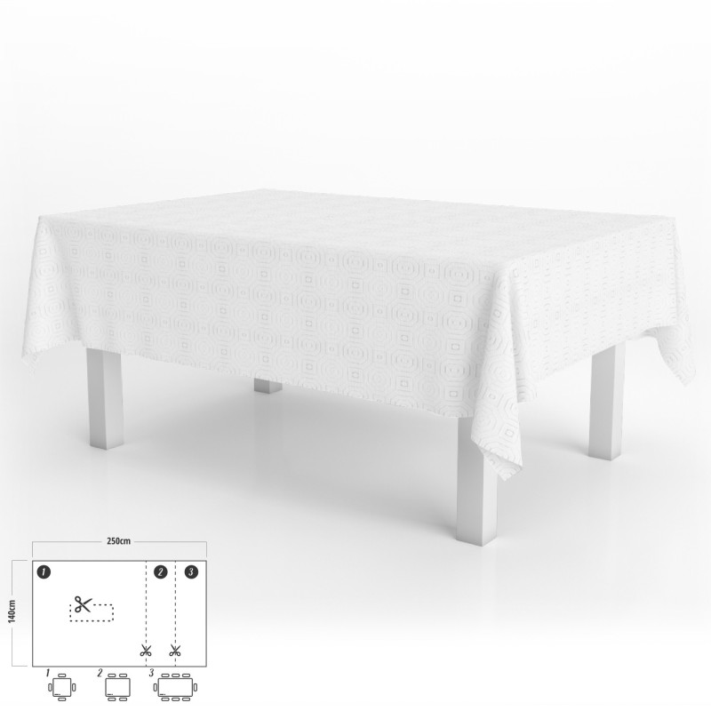 Mantel Hule Muleton Rectangular Blanco Impermeable Antimanchas PVC 140x250 cm,  Recortable Uso Interior y Exterior