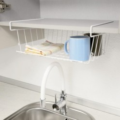 Cesta Bajo Estante Colgante Blanca 39x25x11cm,