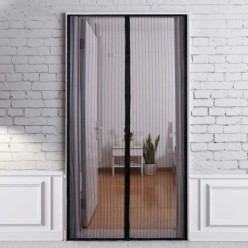 Cortina Mosquitera Para Puertas Con Cierre Central Magnetico Automatico 120 x 240 (Alt,) cm, Color Negro,