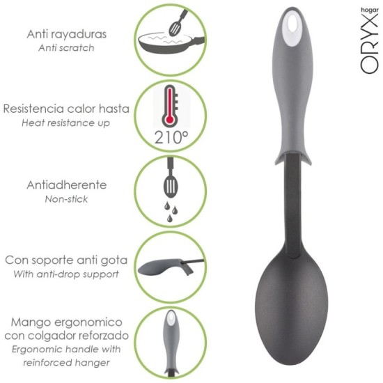 Cuchara Servir Cocina Nylon Con Mango Antigotas Engomado 32,5x6cm al por Mayor | Almacén de Ferretería