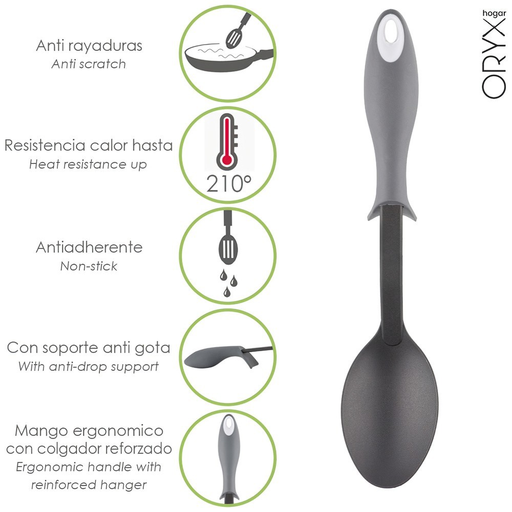 Cuchara Servir Cocina Nylon Con Mango Antigotas Engomado 32,5x6cm al por Mayor | Almacén de Ferretería